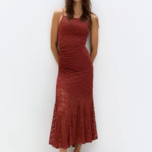 Lace-trimmed midi dress
